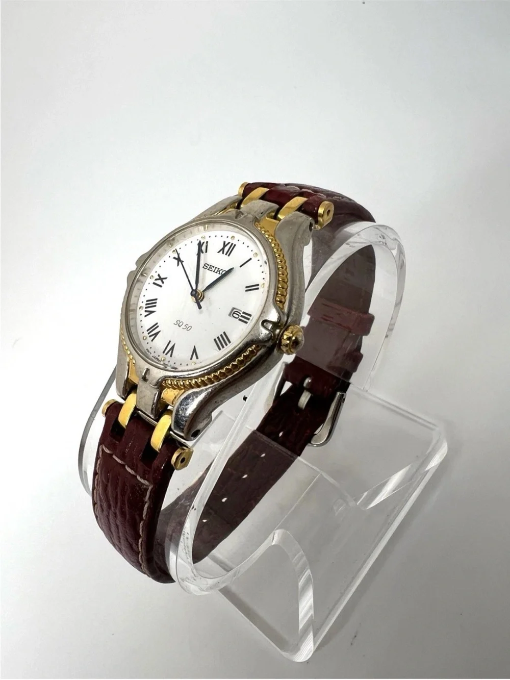 Seiko SQ50 Two-Tone Roman Dial Watch with Leather Strap 30mm